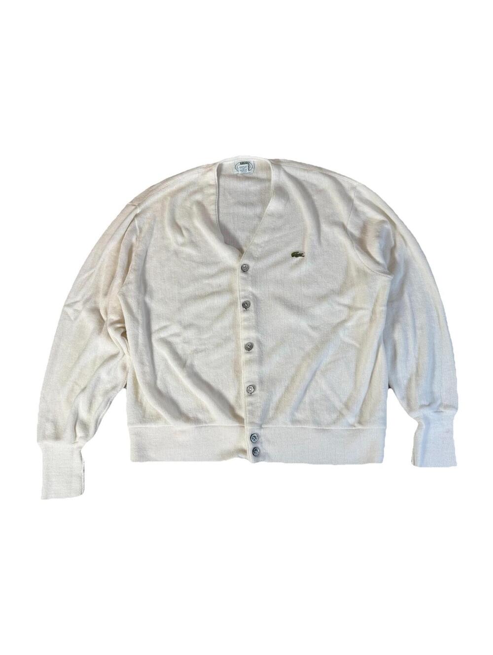 Vintage Izod Lacoste Cardigan Sweater Mens XL White Orlon Acrylic Grandpa USA